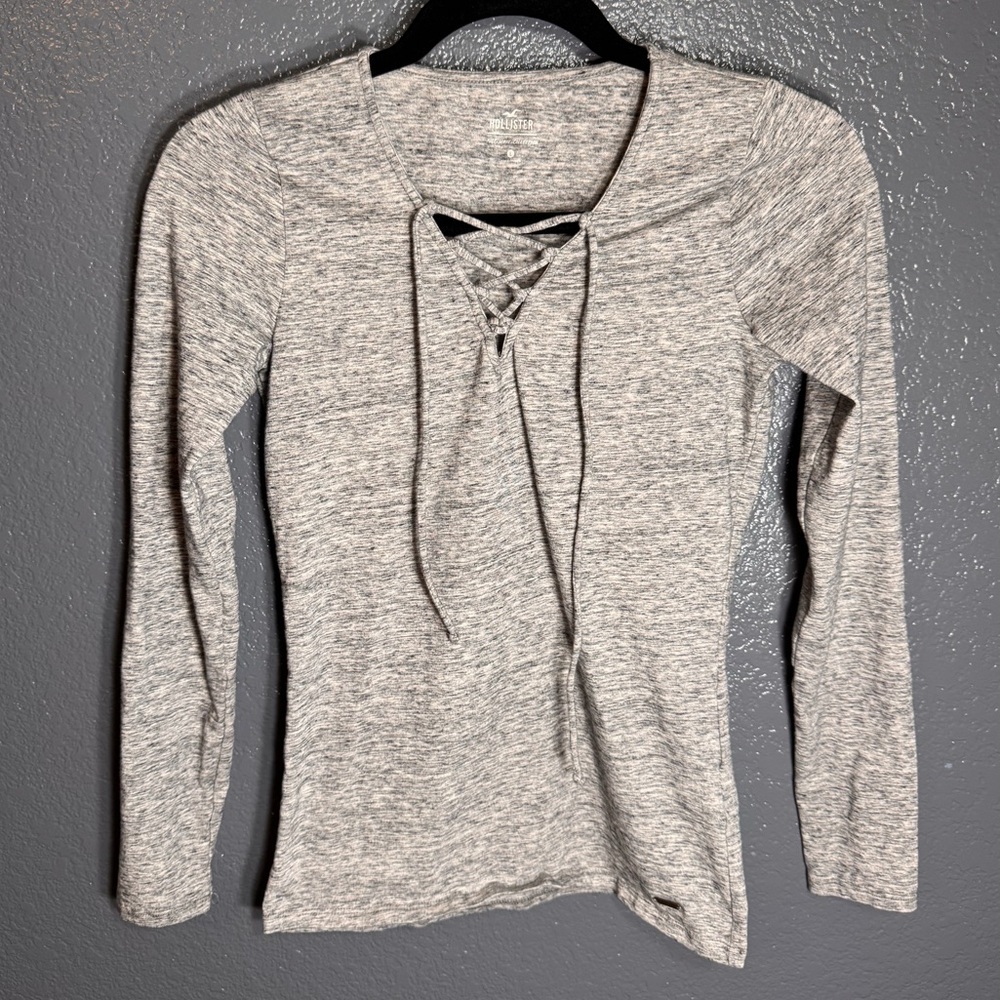 Hollister Juniors Long Sleeve Slim Fit Lace Up Grey Shirt Size L Large